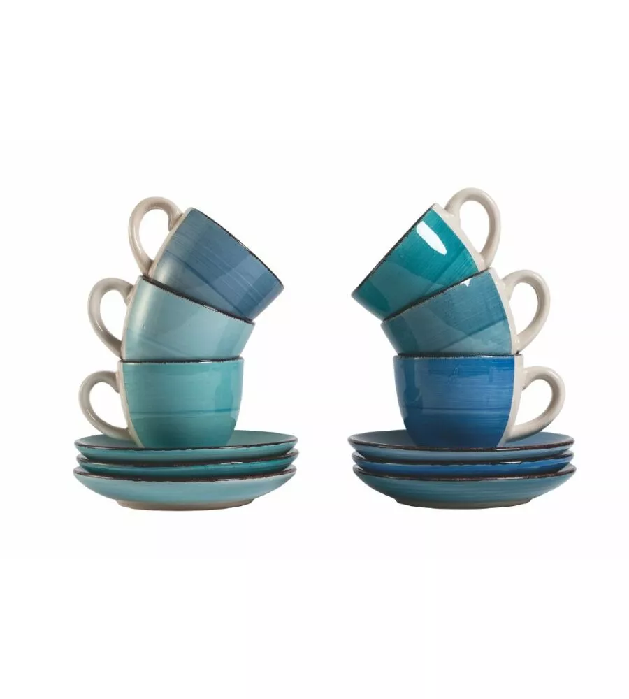 SERVIZIO TAZZINE DA CAFFÈ "BAITA ACUQA " IN GRESS SFUMATURE DI BLU 90ML, 6 PEZZI